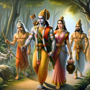 Epic Ramayana Scene: Rama Returns to Ayodhya with Sita and Bharata