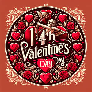 Romantic 14th Valentine's Day Poster Design with Hearts, Roses & Cupid