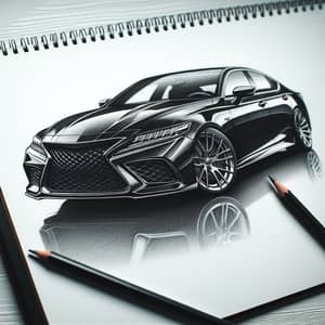 Detailed Pencil Sketch of Sleek Black Car