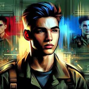 Comic Book Style Digital Painting of Young Man in Military Uniform