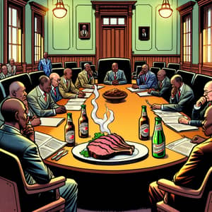 African Government Officials Council Meeting with Steak Plate and Beers