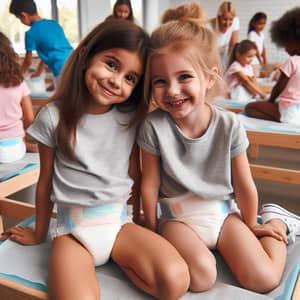 Summer Camp Diaper Changing: Happy 8-Year-Old Girls