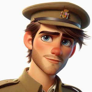 3D Animated Style Young Man with Military Cap