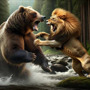 Bear vs Lion: Epic Battle in Lush Forest