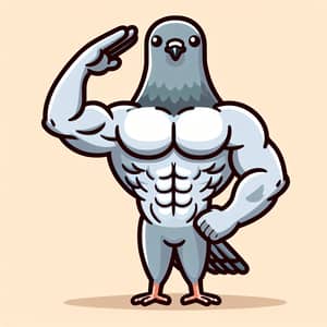 Cartoon Muscular Pigeon Saluting Art