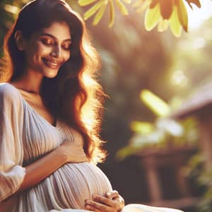 Beautiful South Asian Pregnant Woman Embracing Nature