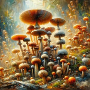 Dynamic Impressionist Oil Painting of Diverse Fungi | Artwork