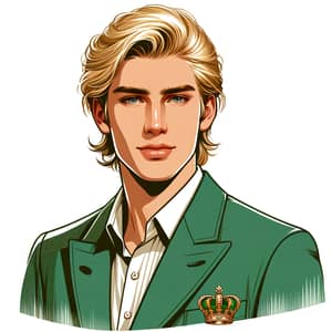 Stylish 22-Year-Old Caucasian Prince in Regal Green Suit