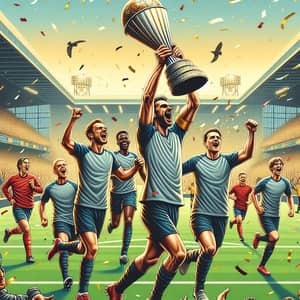 Diverse Football Team Celebrating Championship Victory