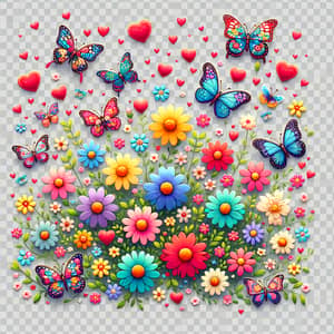 Colorful Flowers & Butterflies with Hearts | Lovely Pattern