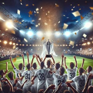 Soccer Team Celebrating Victory | Grand Trophy, Confetti, Supporters