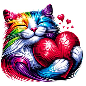 Vibrant Pop Art Illustration of a Blissful Cat Holding a Heart