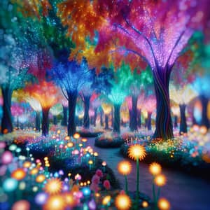 Enchanting Impressionistic Forest: Glowing Flora & Whimsical Creatures