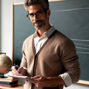 Professional Hispanic Male Teacher Writing Academic Notes