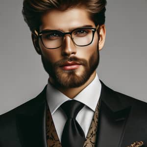 Strikingly Handsome Man in Elegant Suit and Luxurious Glasses
