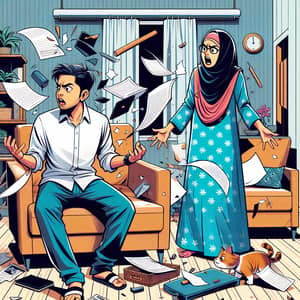 Chaos Unleashed: Husband Scolded by Wife in South Asian Middle-Eastern Fusion Scene