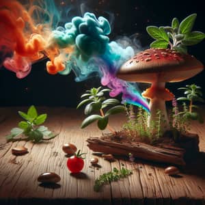 Colorful Smoke Mushroom and Herbal Plant - Nature's Beauty