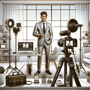 Engaging South Asian Vlogger in Modern Studio Setup