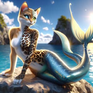 Neko Leopard Mermaid Creature - Enchanting Fantasy Fusion