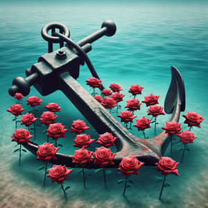 Rustic Ship Anchor with Dark Red Roses | Seascape Beauty