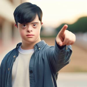 Confident Teen with Down Syndrome Pointing Out