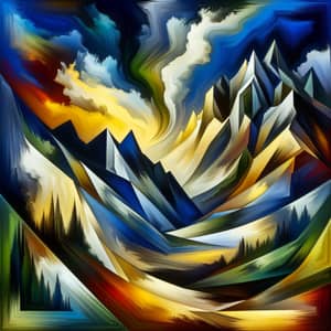 Abstract Mountain Landscape Art | Geometric Forms & Vivid Colors