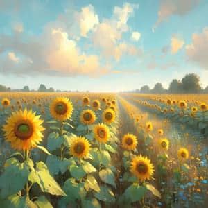 Beautiful Sunflower Field Impressionist Painting