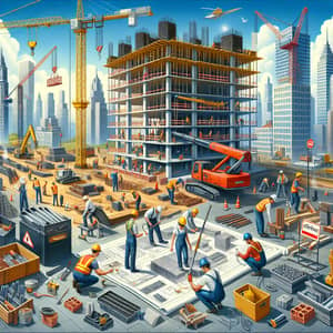 Colorful Building Construction Poster | Vibrant Scene with Diverse Workers