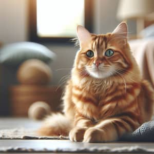 Beautiful Orange Cat Sitting Comfortably | Cozy Home Environment
