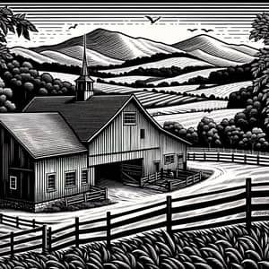 Vintage Farm Barn Black and White T-Shirt Design