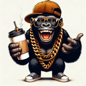 Hip Hop Gorilla Smiling with Coffee - Urban Style Trend