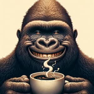 Smiling Gorilla Enjoying Fresh Coffee - Captivating Image