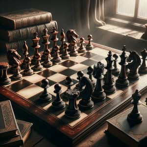 Detailed Chessboard & Pieces on Polished Table | Chess Set Craftsmanship