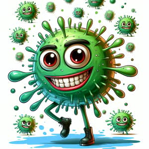 Comical Infectious Bacterium Cartoon | Vibrant Green Character