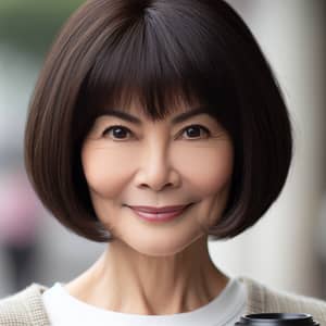 Stylish Bob Haircut on Middle Aged Asian Woman