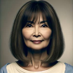 Middle-Aged Asian Woman with Wide Features and Long Bob Haircut