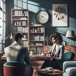 Professional Psychologist Analyzing Case Files in Office