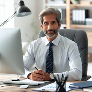Professional South Asian Man at Desk | Office Setting