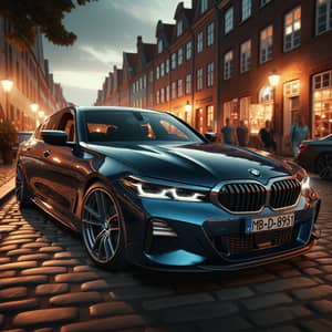 Midnight Blue BMW on Cobblestone Street | Luxury German Engineering