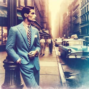 Elegant Gentleman in Blue Suit | 1930s Style Illustration