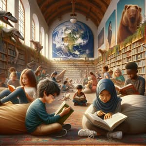 Diverse Kids Reading Books in Library | Learning and Companionship