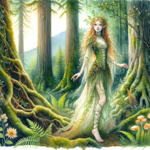 Enchanting Woodland Nymph Amidst Lush Greenery