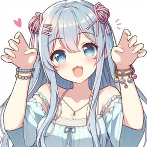Cute Anime Girl with Light Blue Hair in Summer Outfit