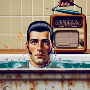 Vintage Greaser Style Man 'Electrocuted' in Bathtub