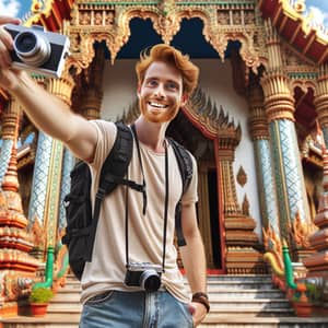 Caucasian Tourist Selfie at Thai Temple | Thailand Exploration