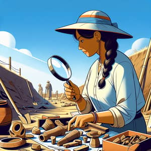South Asian Female Archeologist Examining Artefacts | Excavation Scene