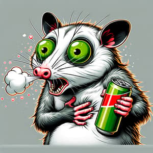 Whimsical Caricature of Possum Pretending a Heart Attack