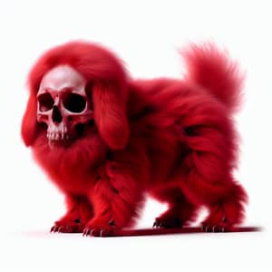 Surreal Red Furry Creature with Eerie Skull | Fantasy & Horror