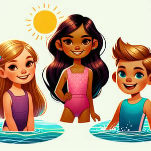 Cartoon Children Enjoying Beach Day | Illustration