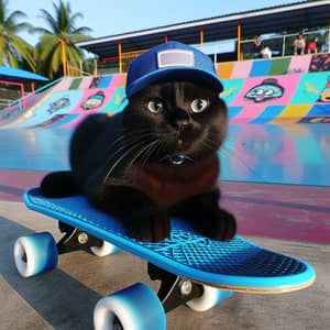 Adventurous Black Cat Skateboarding | Skate Park Scene